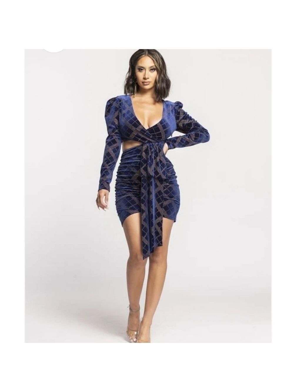 *WOW Couture Elegant Blue Studded Velvet Mini Dress Size M